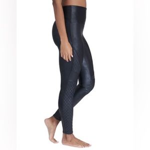 SPANX Faux Leather Black Quilted Leggings Size Large - Like New Condition